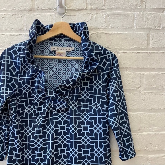 Gretchen Scott || Ruffneck Ruffle Collar Dress in Bombay Navy XS - Picture 2 of 7